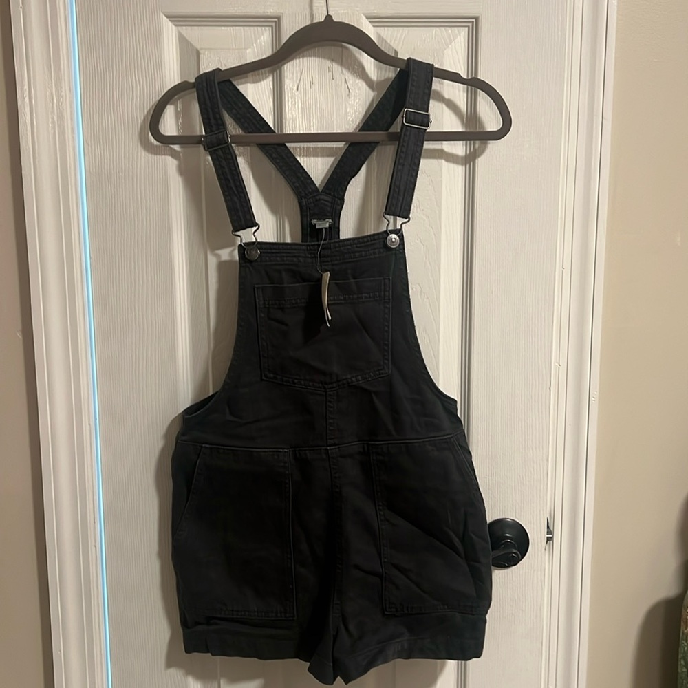 Black Denim Overalls Shorts
